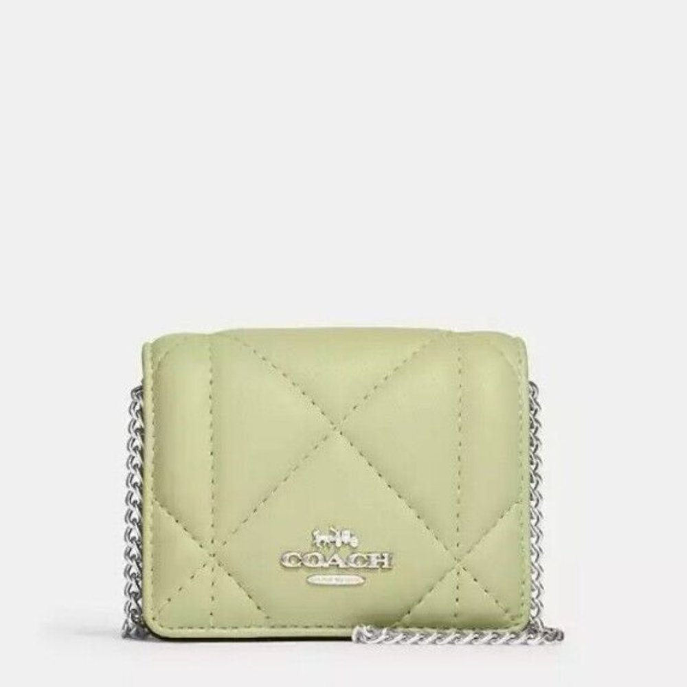 Coach Leather Mini Wallet On A Chain With Puffy Diamond Quilting Lime, NWOT